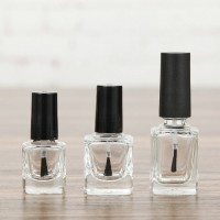 8ml 15ml Clear Square Shape Brush Nail Polish Glass Bottle with Black Plastic Screw Lid