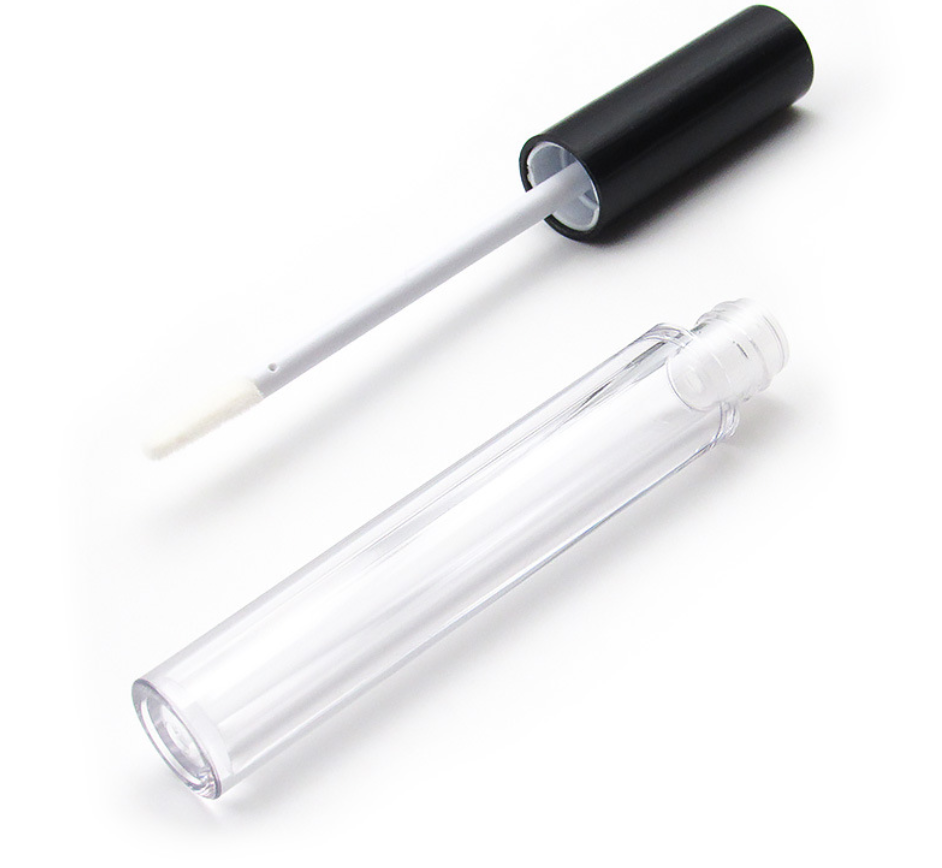 Custom logo 3 5 6 7 8 ml empty round clear brush tip lip gloss plastic tube with wands for cosmetic packaging